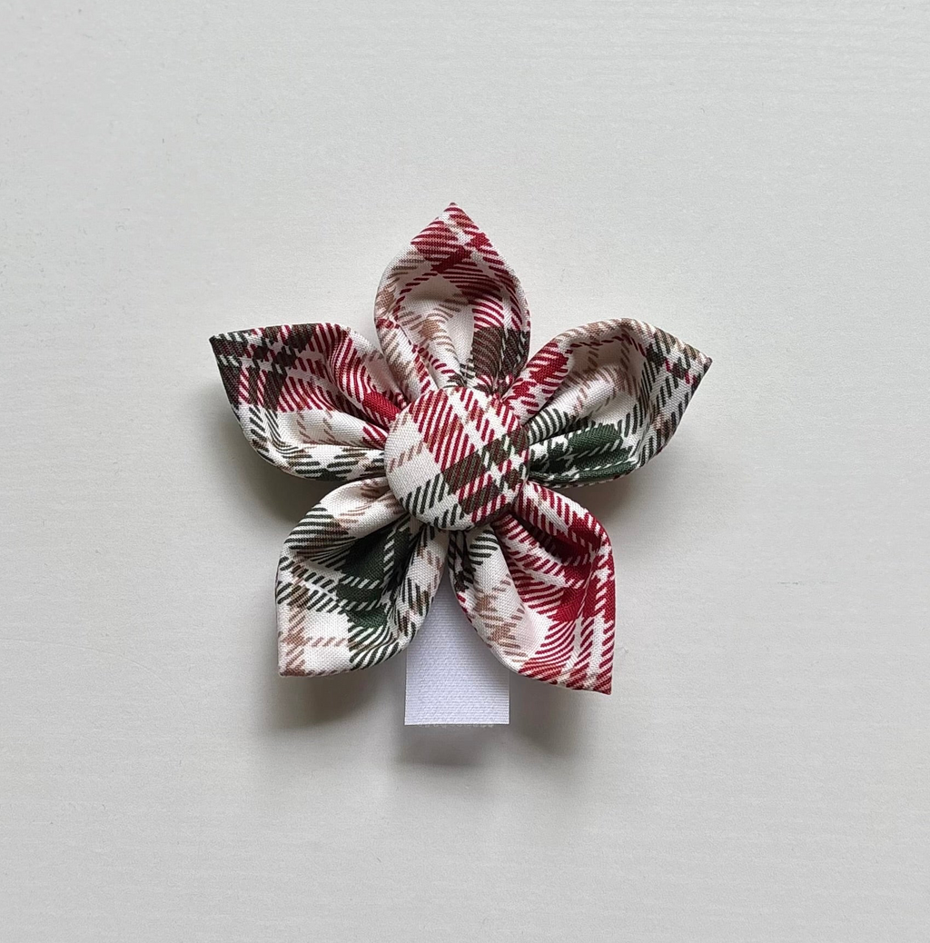 Christmas Plaid Dog Flower Bow Tie