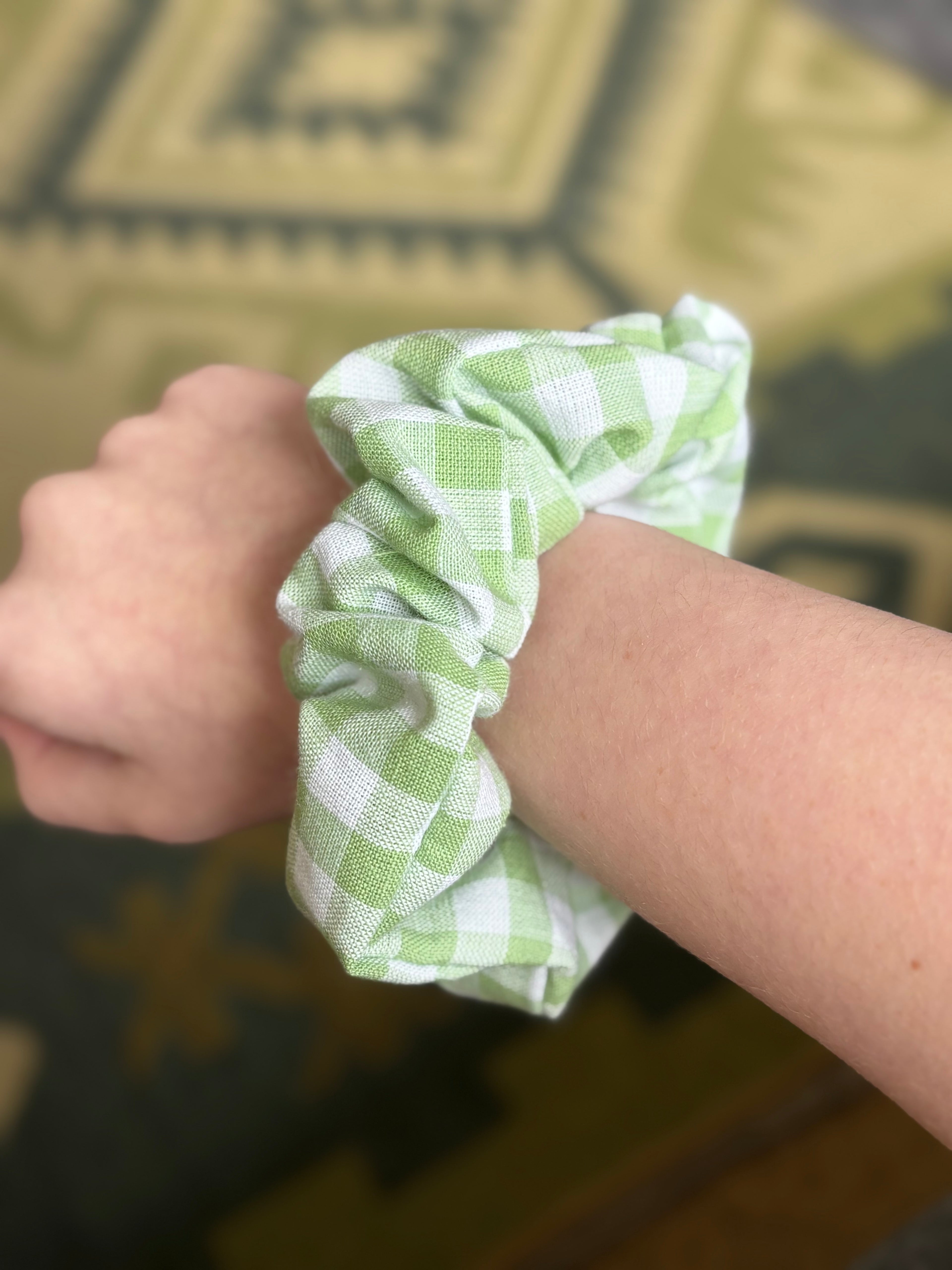 Green Gingham Scrunchie