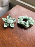 Green Gingham Dog Bow Tie and Scrunchie Set