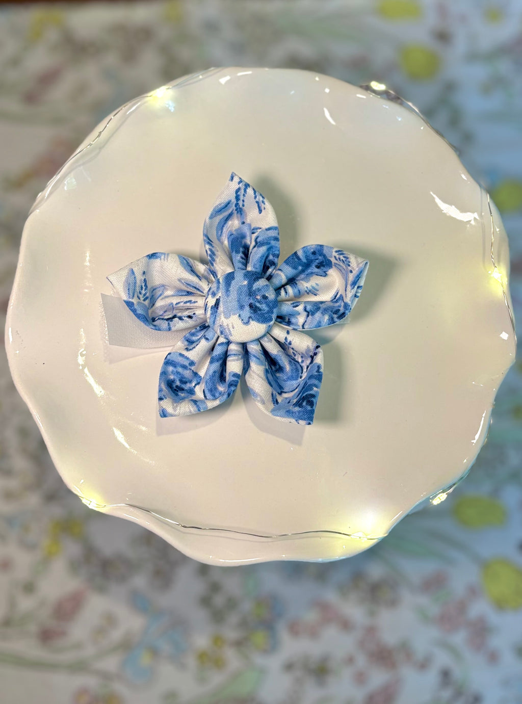 Mothers Day Blue Floral Dog Flower Bow Tie