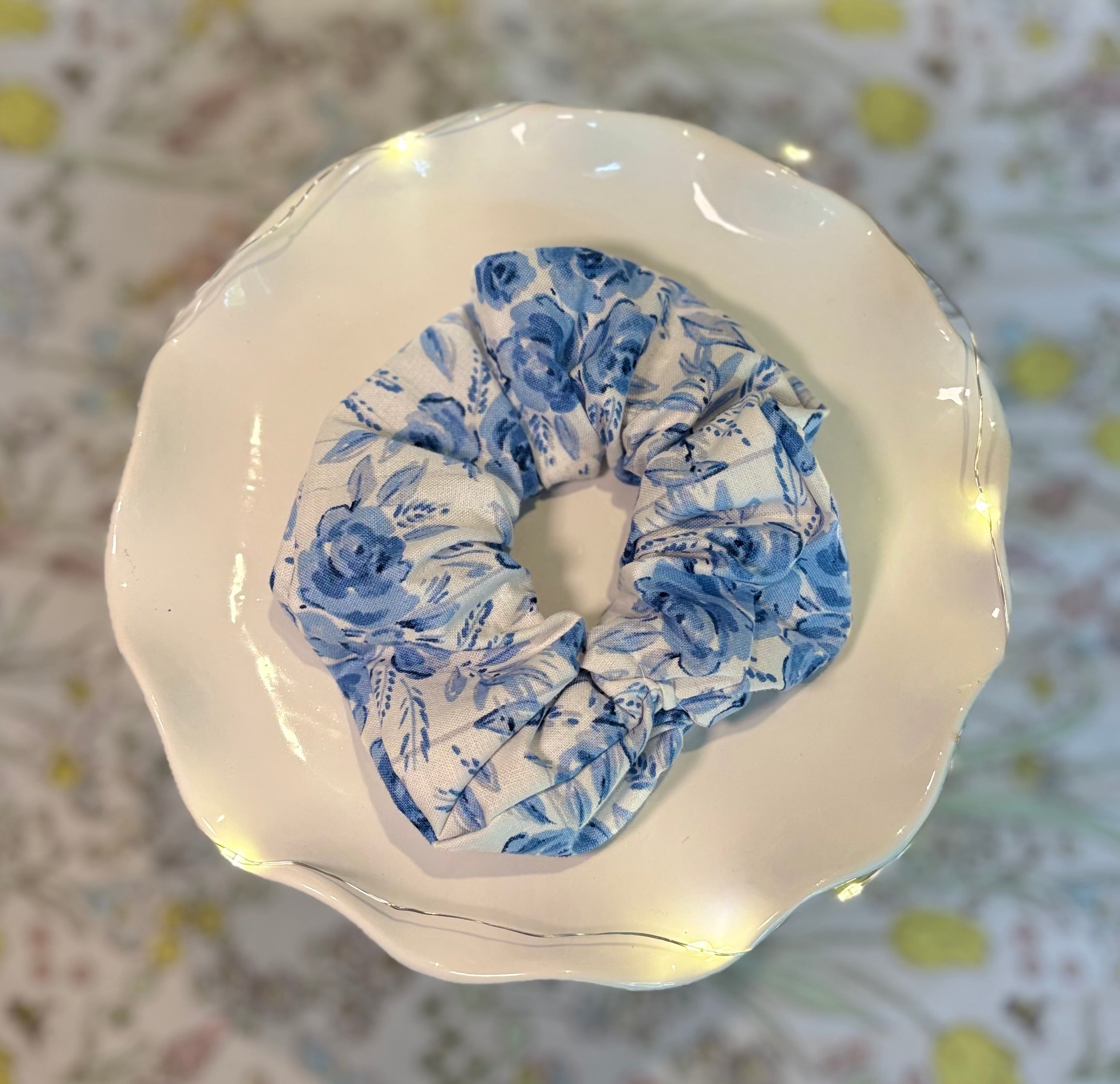 Mothers Day Blue Floral Scrunchie