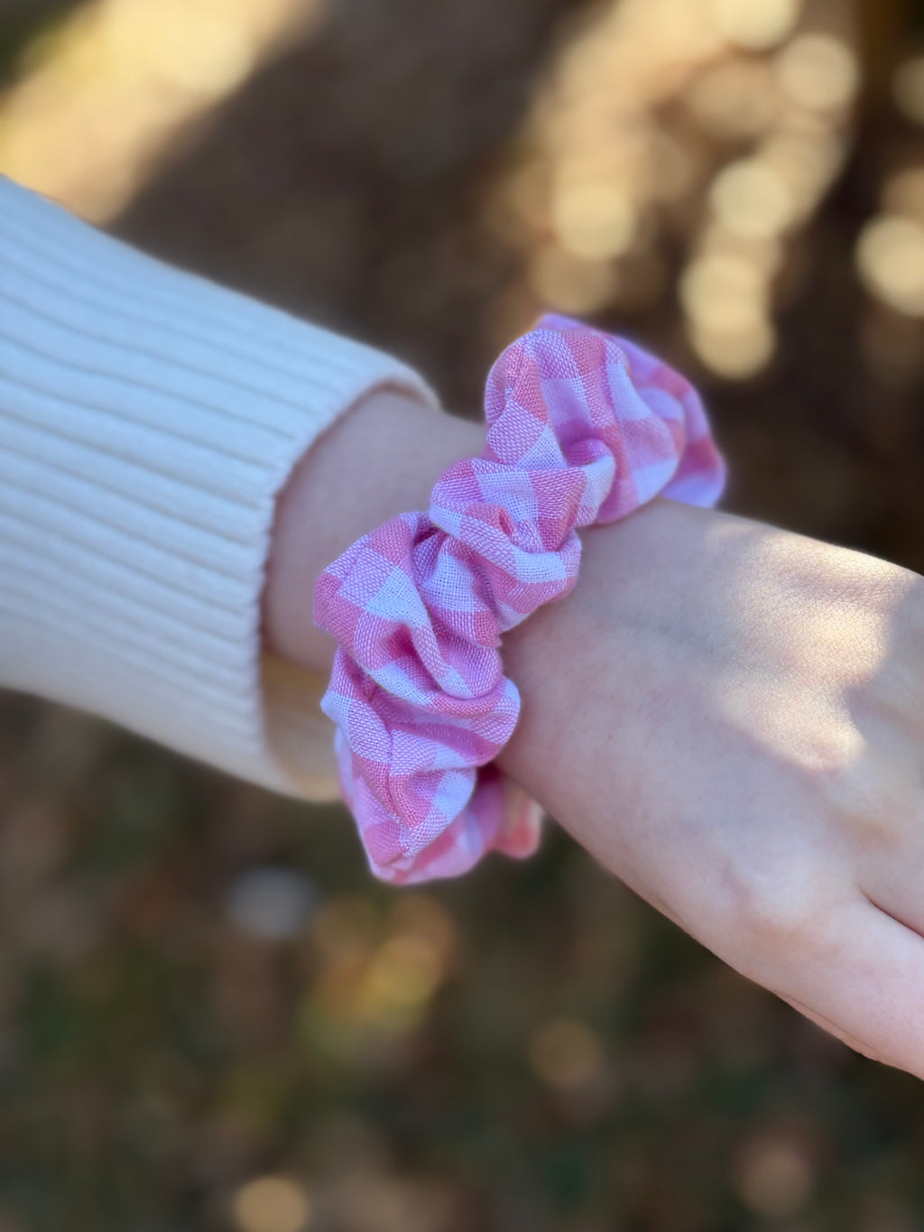 Pink Gingham Dog Bow Tie and Scrunchie Set