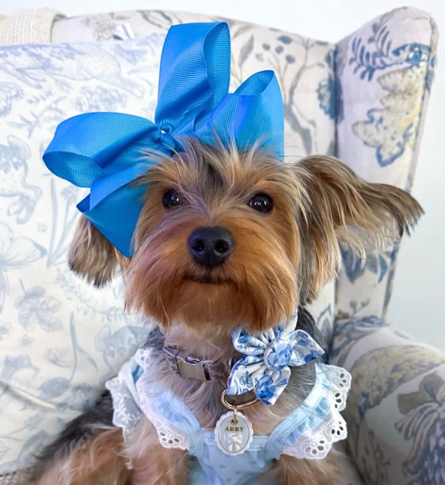 Mothers Day Blue Floral Dog Flower Bow Tie