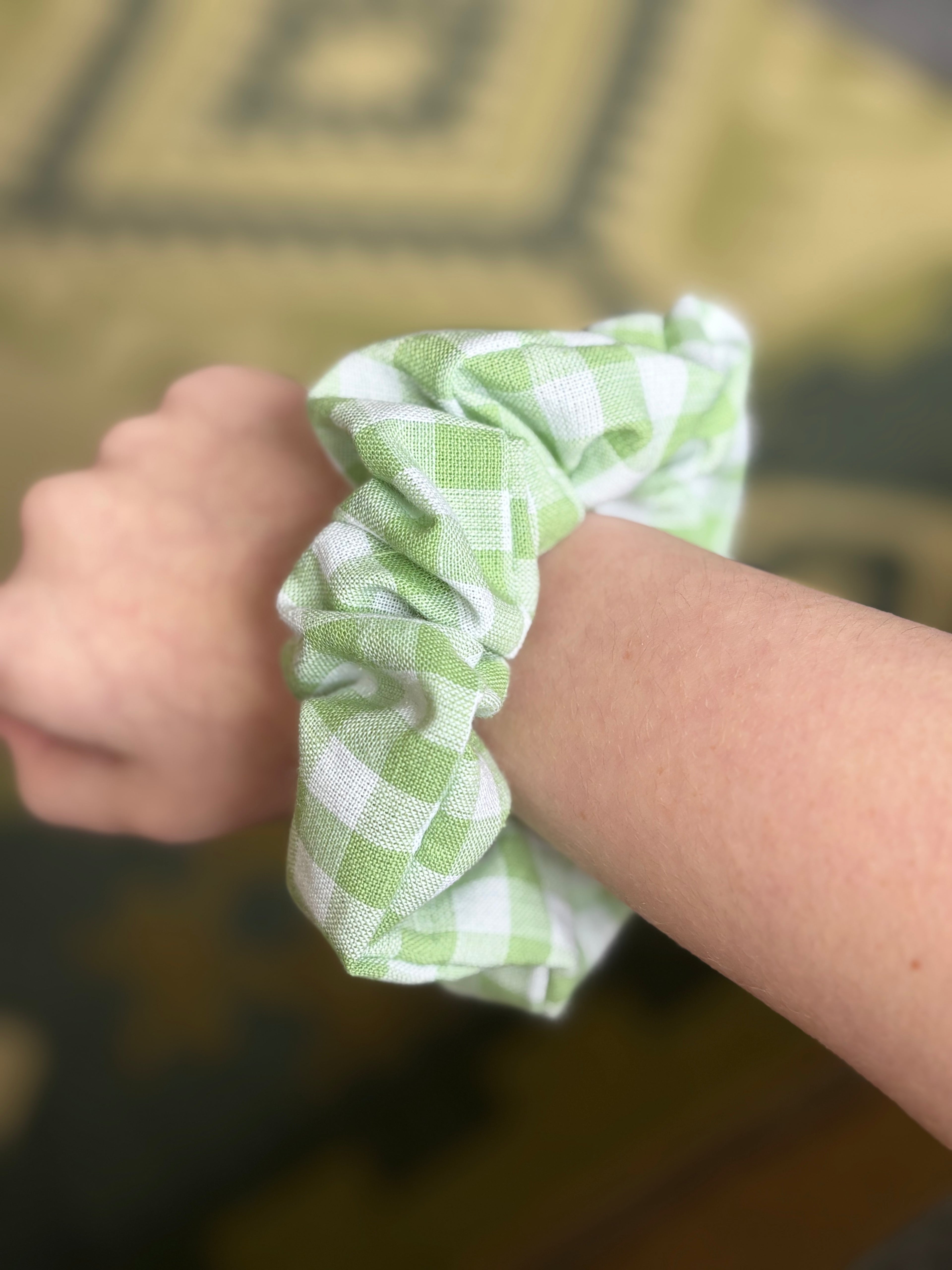 Green Gingham Scrunchie