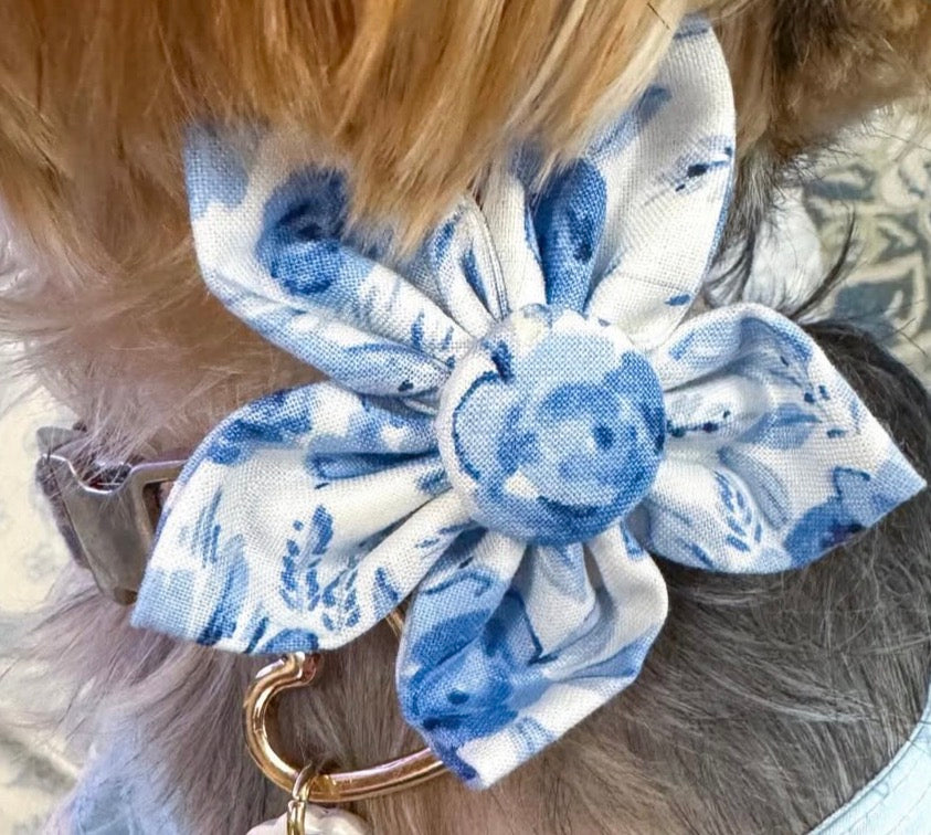 Mother’s Day Blue Floral Dog Bow Tie and Scrunchie Set