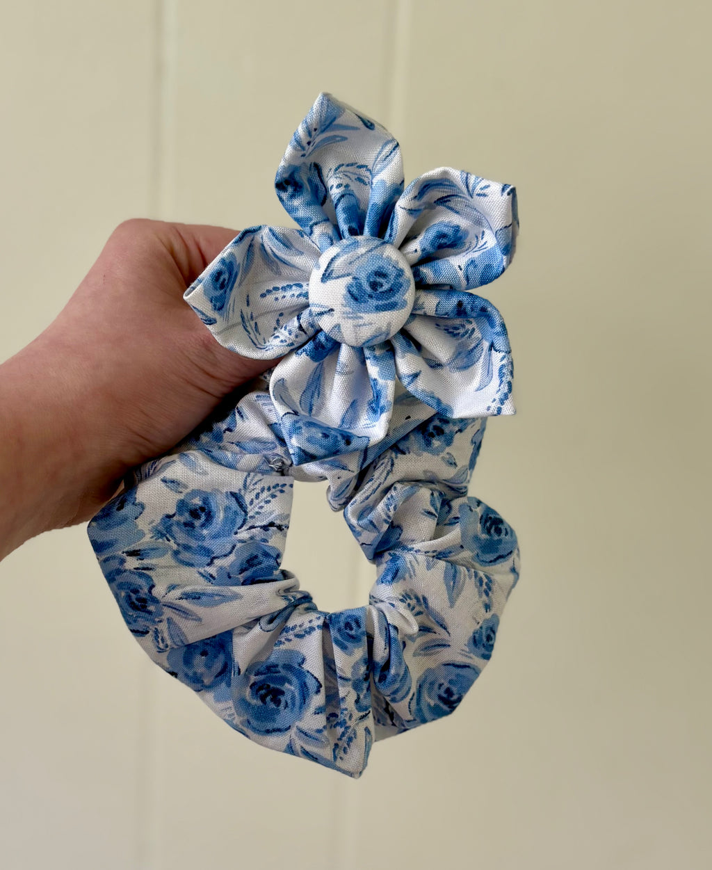Mother’s Day Blue Floral Dog Bow Tie and Scrunchie Set